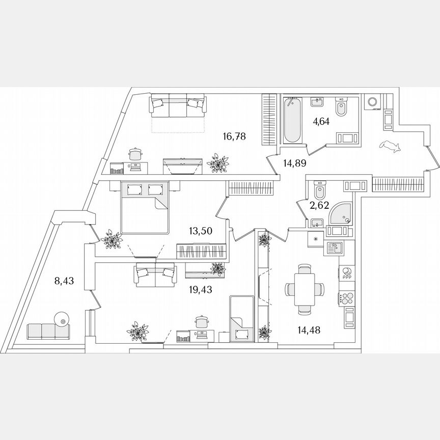 3-к. квартира, 90,6 м², 15/17 эт.
