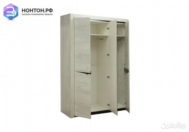 Шкаф Лючия 3-дверный с узкими полками бетон пайн б