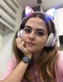 Беспроводные наушники детские светящиеся с ушками