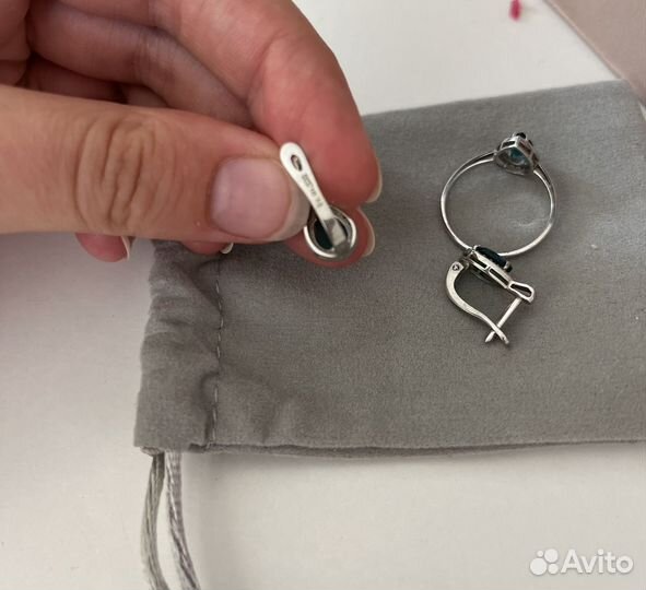 Ювелирный комплект кольцо + серьги серебро топаз