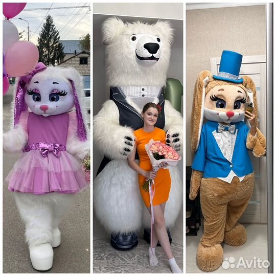 Зайка и медведь аниматоры и ростовая кукла
