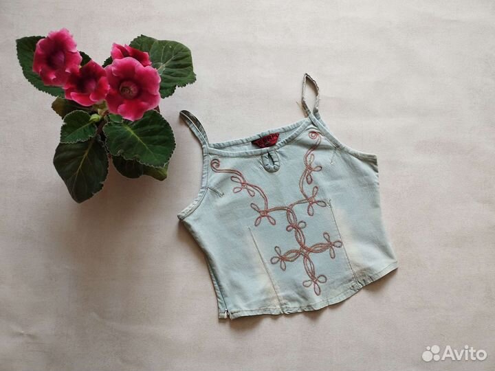 Топ джинсовый укороченный с вышивкой 11-13л