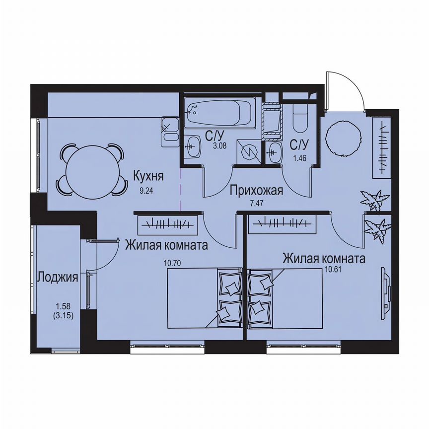 2-к. квартира, 44,1 м², 5/9 эт.