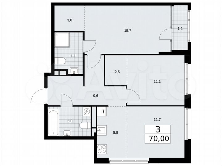 3-к. квартира, 70 м², 12/16 эт.