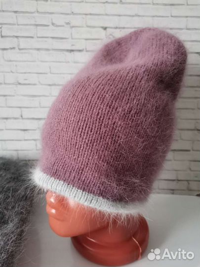 Шапка двойная из ангоры ручная работа