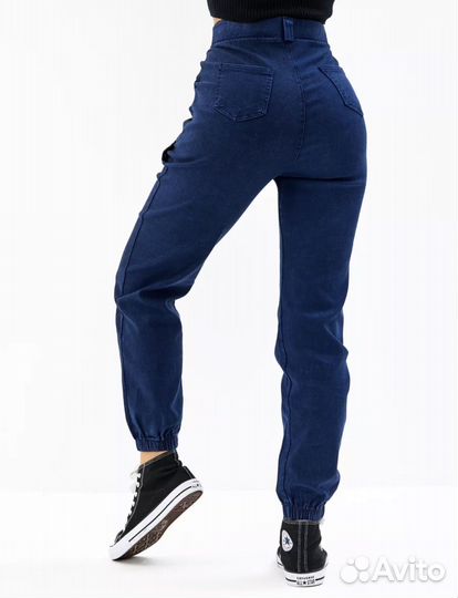 Брюки джоггеры джинсовые летние на резинке 42-44