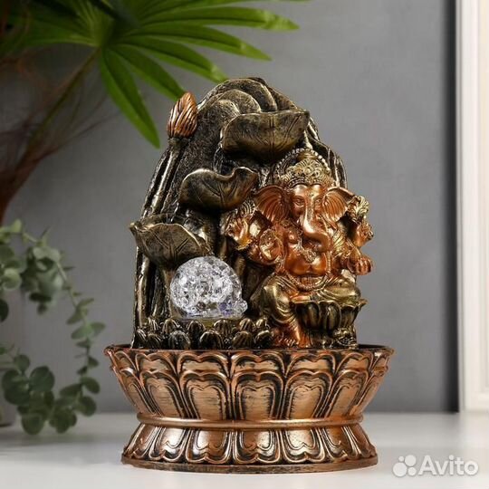 Фонтан настольный от сети, подсветка 'Ганеша у ска