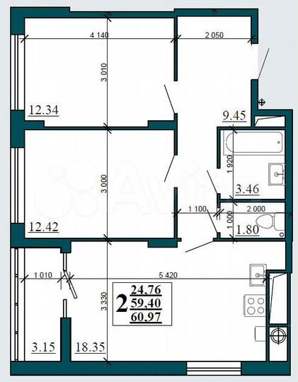 2-к. квартира, 61 м², 11/16 эт.