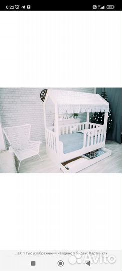 Детская кровать домик с матрасом и балдахином