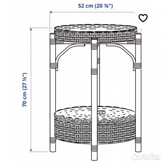 Тумбочка ротанг IKEA, ручная работа,52 см