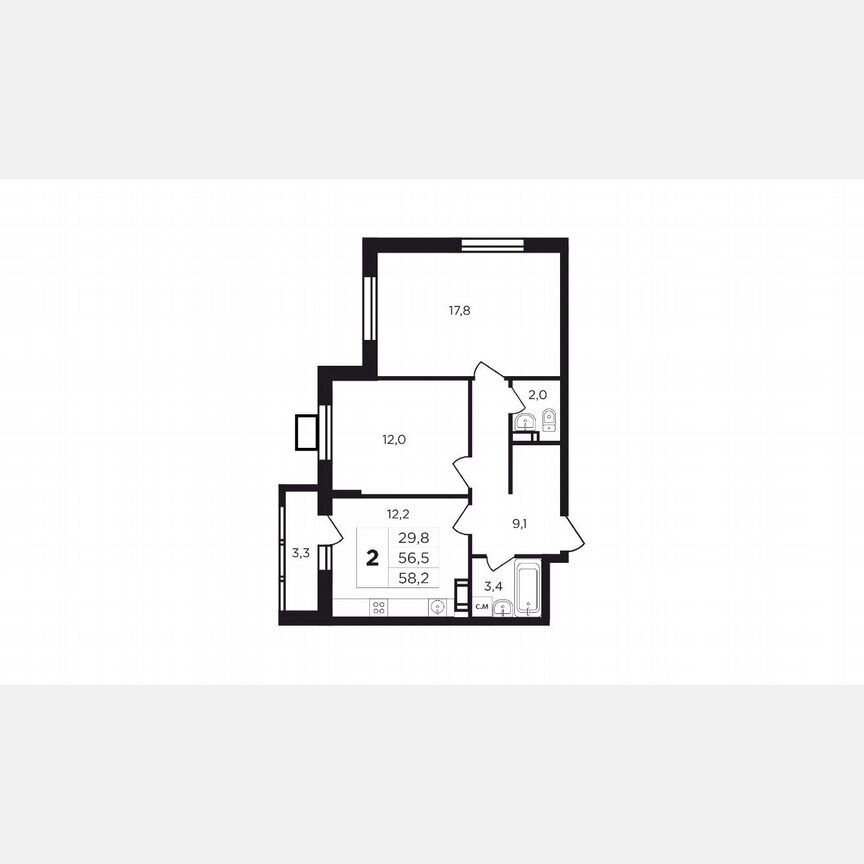 2-к. квартира, 59,9 м², 8/9 эт.