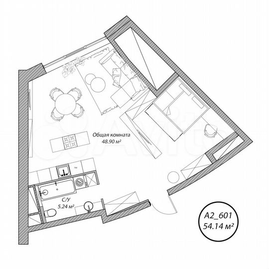Апартаменты-студия, 54,1 м², 6/10 эт.