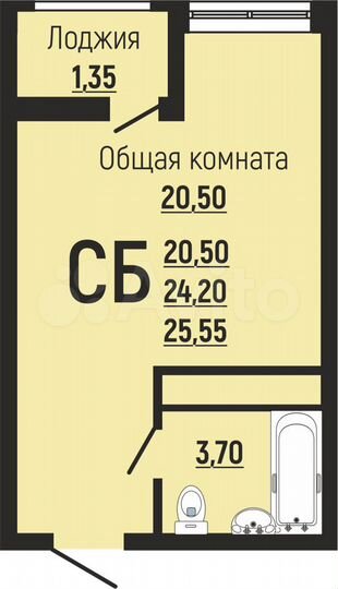 Квартира-студия, 25,6 м², 5/24 эт.