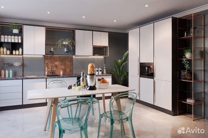 Белоснежная модульная кухня в потолок