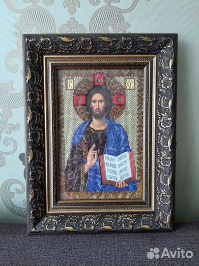 Икона Иисуса Христа из бисера