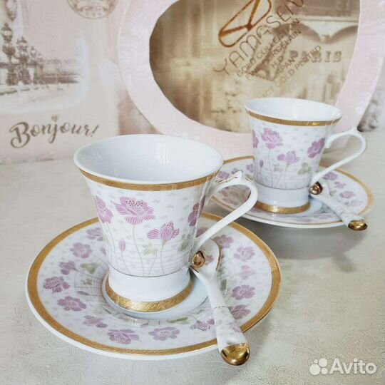 Кофейная пара фарфор костяной. Yamasen 24ct gold