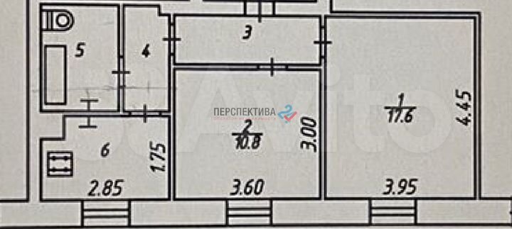 2-к. квартира, 44,8 м², 4/5 эт.