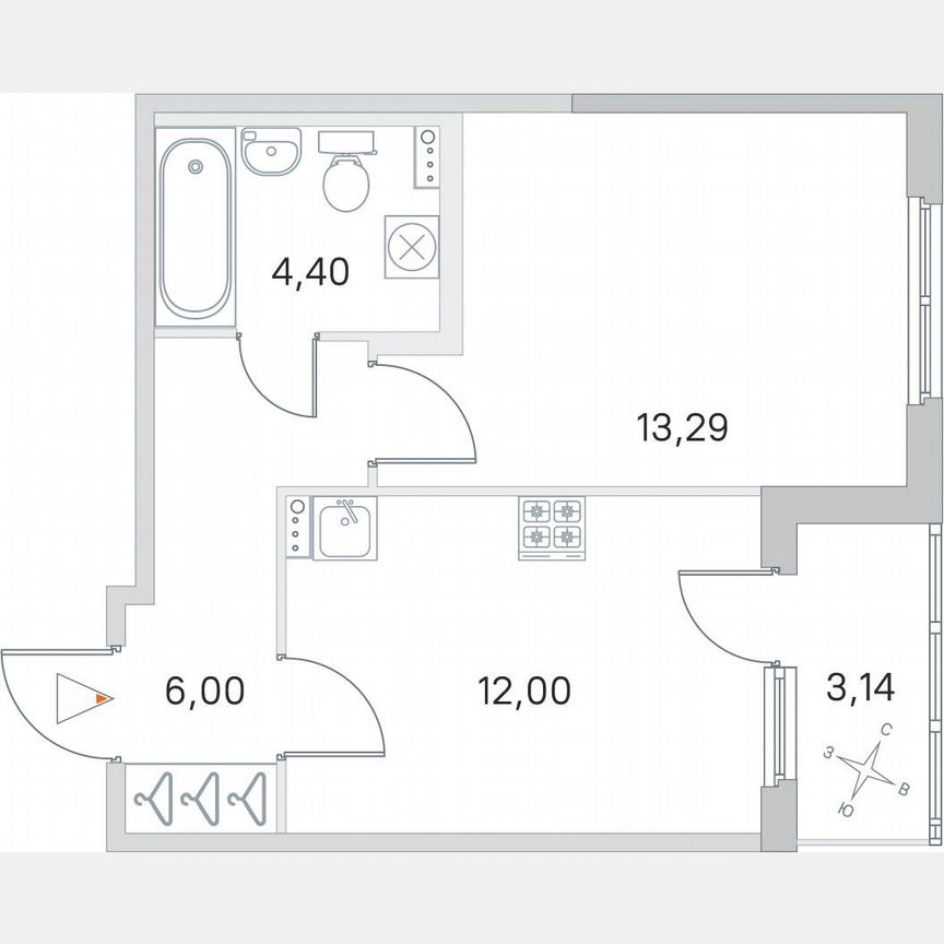 1-к. квартира, 37,3 м², 1/4 эт.