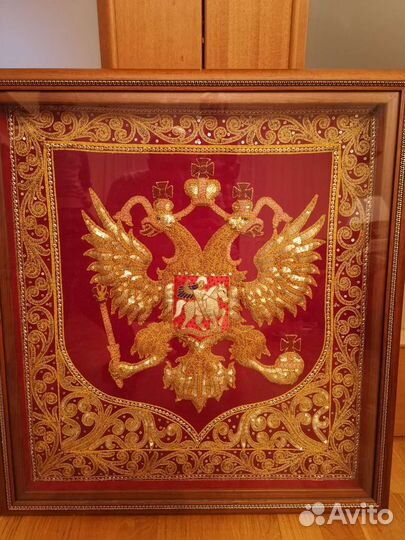 Герб России вышитый, объёмный (гобелен) 63*68 см