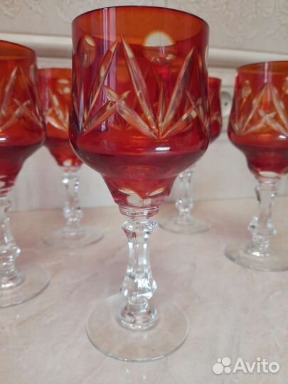 Комплект винтажных фужеров цветной хрусталь СССР