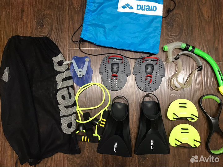 Трубка для плавания, ласты,лопатки, мешок arena