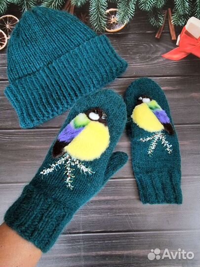 Комплект шапка варежки из пуха норки