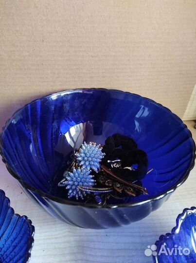 Ваза конфетница СССР синее стекло кобальт