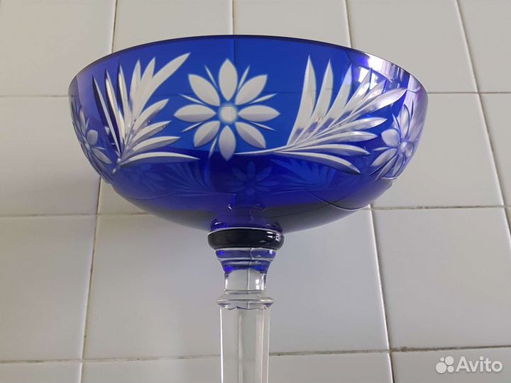Ваза, конфетница. Фужеры. Синее стекло. Винтаж