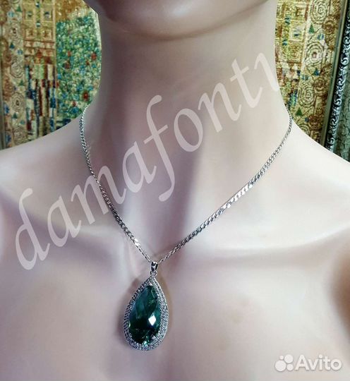 Роскошная подвеска на цепи. Серебро 925. Шпинель