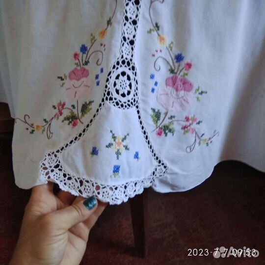 Скатерть винтаж ручная вышивка чайная роза