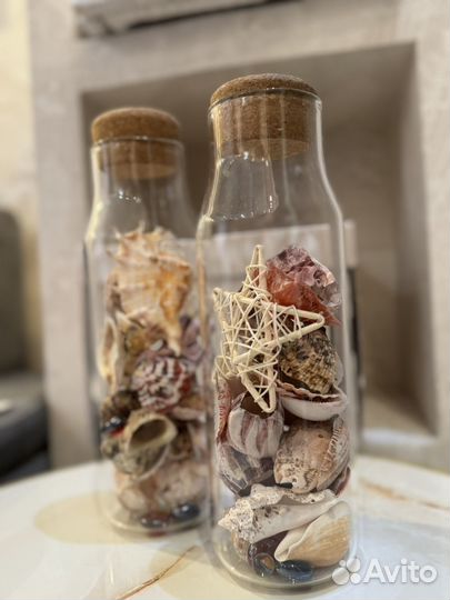 Банки с наполнением, декор, ракушки