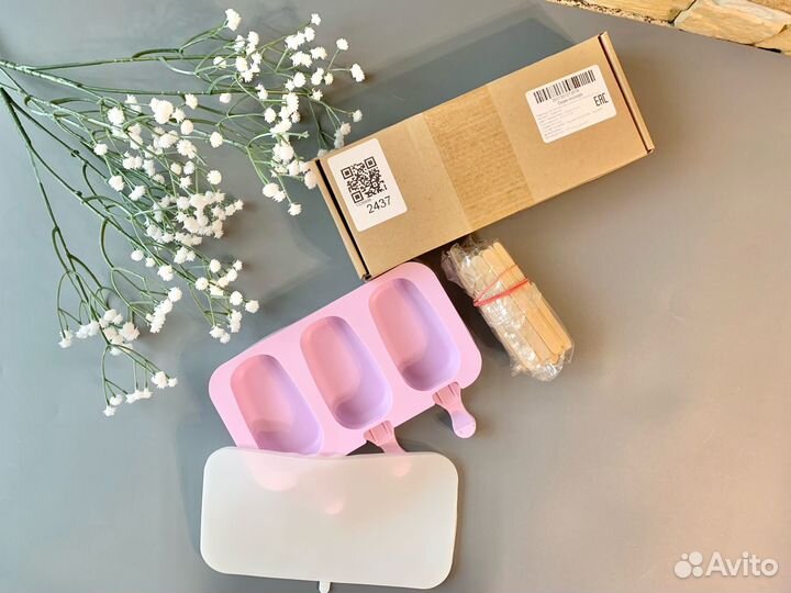 Силиконовая форма для мороженого 3 ячейки