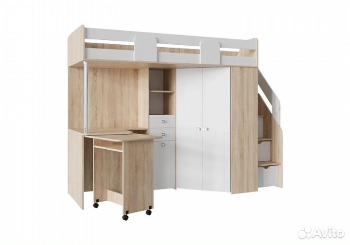 Кровать чердак со столом и шкафом