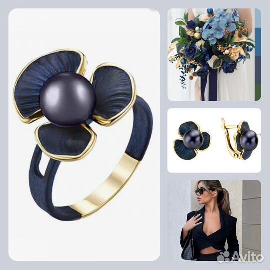 Серьги и кольцо серебро