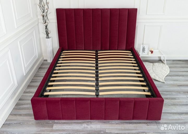 Кровать 160х200 двуспальная велюр бордо Богема