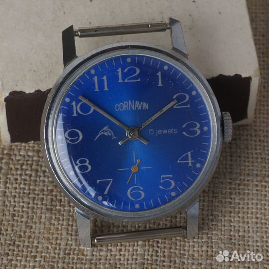 Винтажные часы Корнавин СССР пчз синий циферблат v