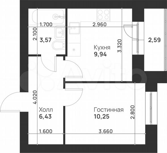 1-к. квартира, 32,8 м², 4/5 эт.