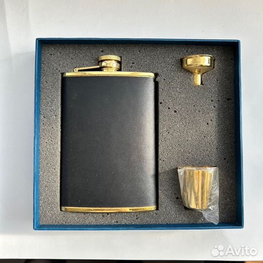 Мужской подарочный набор черная флажка под золото