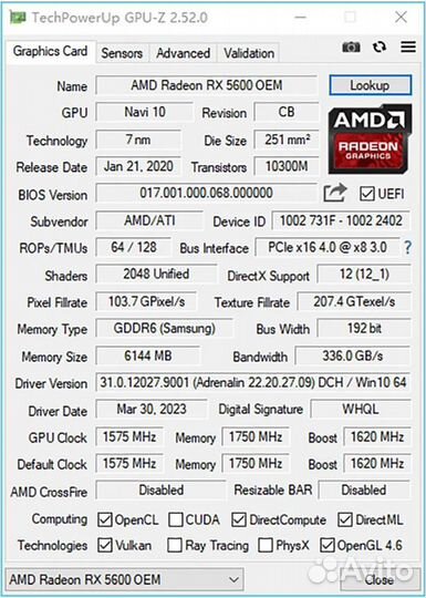 Видеокарта Radeon RX 5600 6 гб (RX 5600 6G)