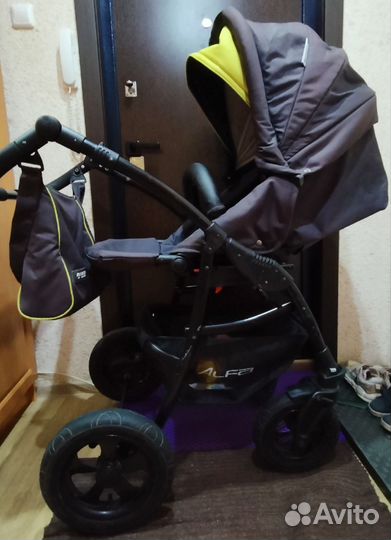 Коляска модульная 2 в 1 серо-салатовая