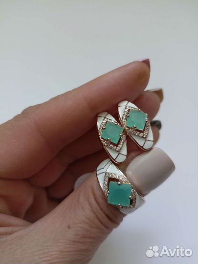 Комплект позолоченный,эмаль, цирконы