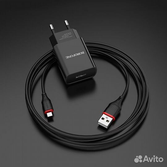 Зарядное Borofone BA20A + каб. microUSB, 2,1 Ампер