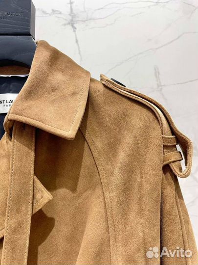 Замшевый плащ тренч Saint Laurent