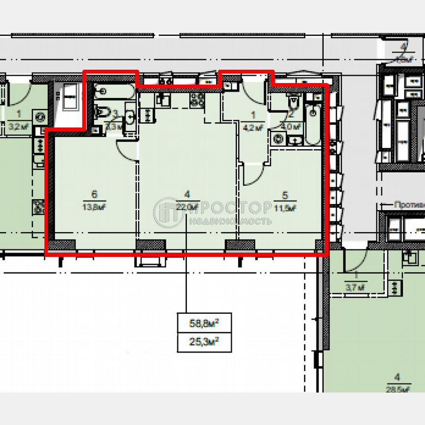 2-к. квартира, 58,8 м², 21/42 эт.