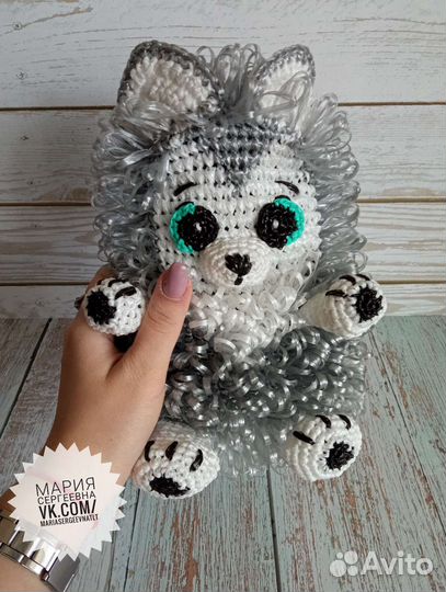 Мочалка игрушка ручной работы щенок Хаски