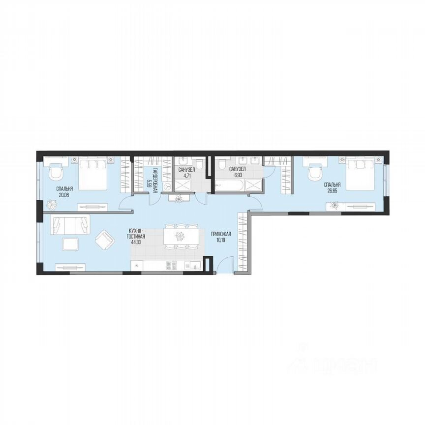 2-к. квартира, 118,7 м², 2/6 эт.