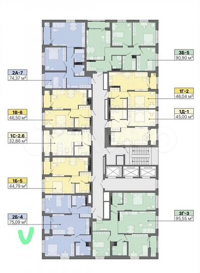 2-к. квартира, 75,1 м², 15/22 эт.