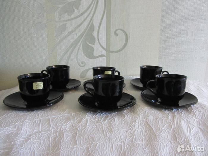 6 кофейных пар из чёрного французского стекла