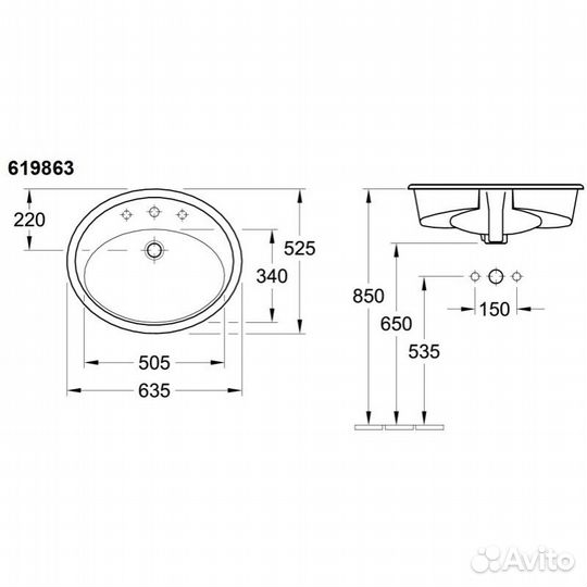 Раковина встраиваемая 619863R2 villeroy&boch amade