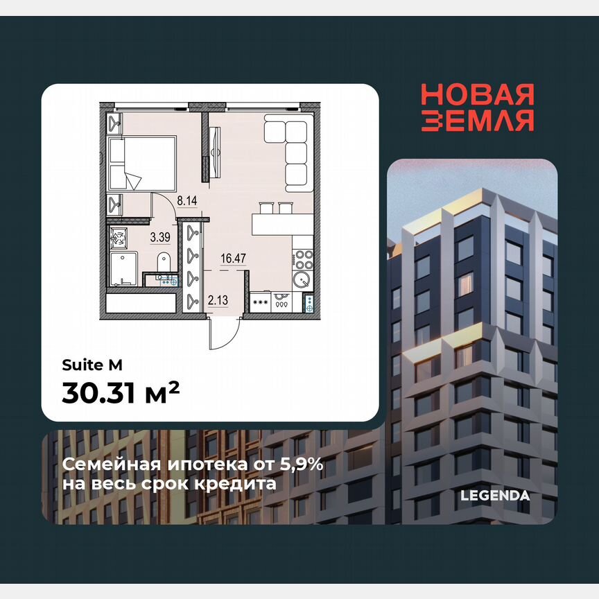 1-к. квартира, 30,3 м², 14/17 эт.